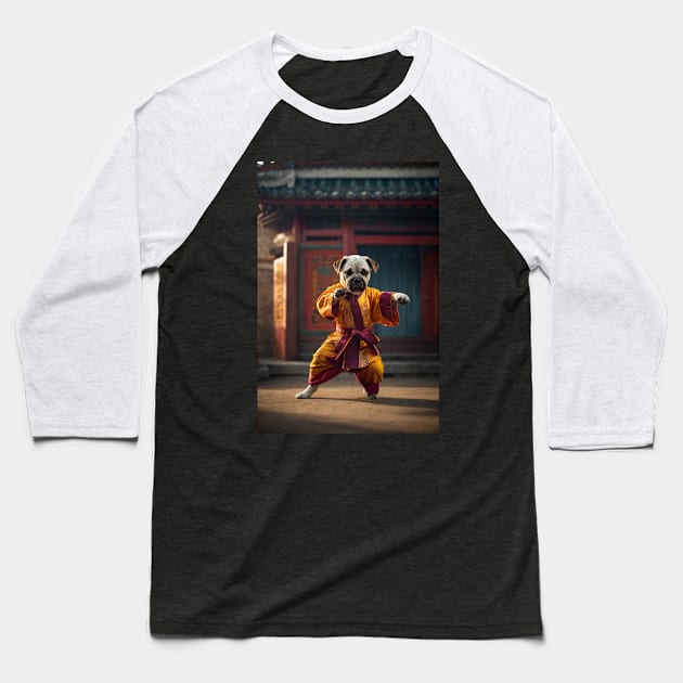 Shaolin Master Kung Fu Pug Baseball T-Shirt by Ratherkool